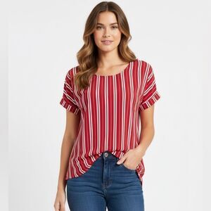 Take 50% OFF- A Dip of Darling Red&White Striped Top, Size-S